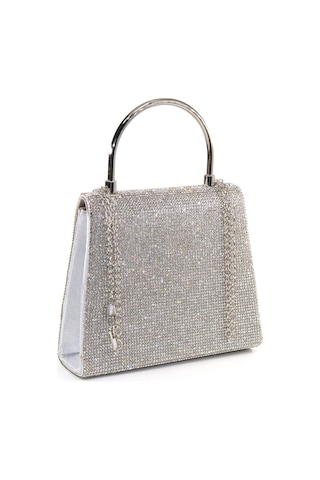 Gümüş Taşlı Clutch Kadın Abiye Çanta