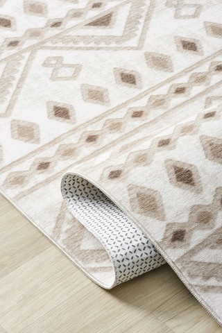 Raschel Carpet Oval Premium Yıkanabilir Leke Tutmaz Mutfak Halısı Etnik Desen Bej Özel Seri Kaymaz Taban Halı Çok Renkli