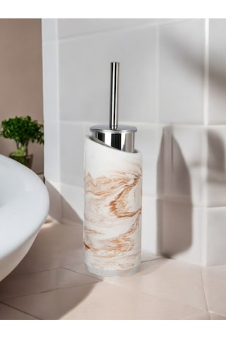 2 Parça Mermer Bej Desenli Beton Tuvalet Fırçası Metal Wc Fırçalığı,dekorasyon,aksesuar Bej