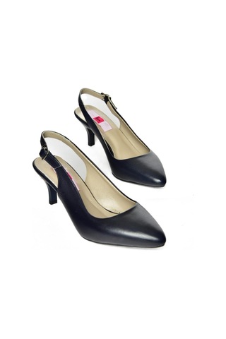 Fox Shoes S908002303 Lacivert Hakiki Deri Alçak Topuklu Kadın Ayakkabı Lacivert