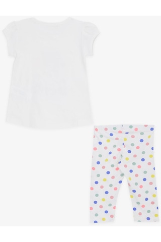 Kız Bebek Çocuk Pamuklu Renkli Puantiyetili Taytlı Takım-12726-krem Krem