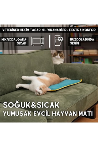 Serin 60x40cm - 4 Mevsim Kedi/köpek Matı, Sıcak Veya Soğuk Kullanılabilen Minder Yatak Petrol