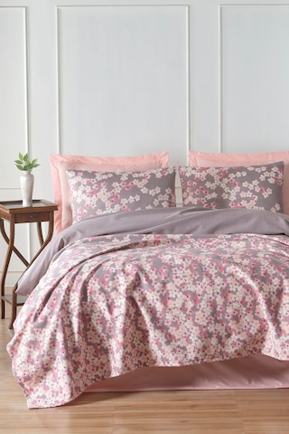 Baskılı Pike Takımı Tek Kişilik Piti Yaprak Mor Rose