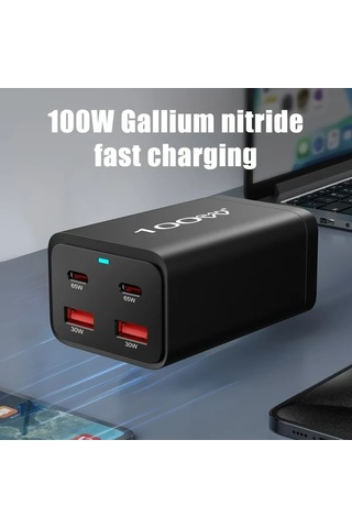Motion003 100w Galiyum Nitrür Pd Şarj Cihazı Siyah 2 Usb-a 2 Tip-c Masaüstü Şarj Aleti 100w Çok Fonksiyonlu Pd Adaptörü Ab Fişli