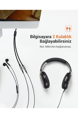 Ugreen 3.5mm 2'li Aux Kulaklık Çoklayıcı, Siyah, 20816