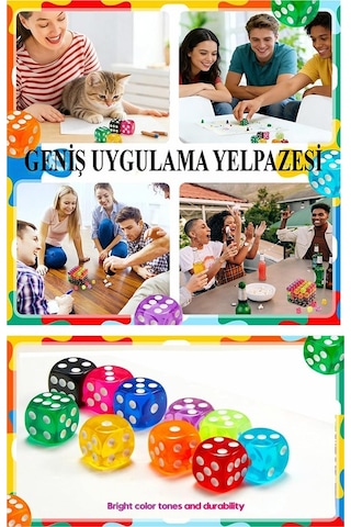 Okey Zarı 10 Adet Renkli Oyun Zarı Plastik Akrilik 16 Mm Şeffaf Zar Masa Oyunları Zarı Eğlence