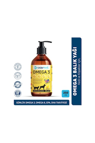 Onevet Omega 3 Kedi ve Köpekler İçin Deri ve Tüy Sağlığı Destekleyici Balık Yağı 250 Ml