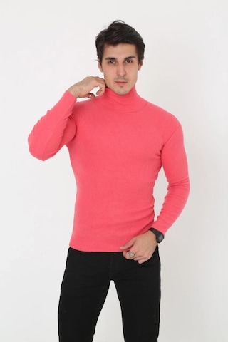 Erkek Kaşkorse Boğazlı Full Likralı Fitilli Body Kazak - Pembe Pembe