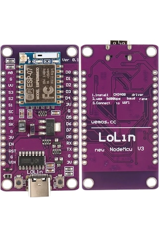 Esp-07 Modüllü Nodemcu V3 Mor Geliştirme Kartı Iot Projeleri İçin Usb-c Haberleşme Modülü
