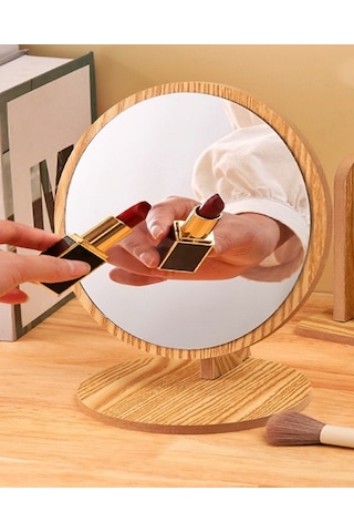 Gaman Yuvarlak Masaüstü Ahşap Makyaj Aynası