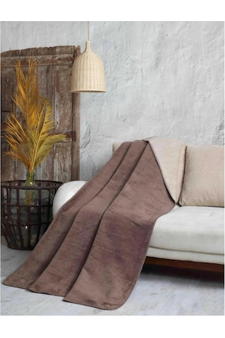 Çift Kişilik Düz Pamuklu Battaniye Çift Taraflı 200 X 220 Kahverengi