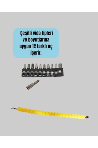 Muratech 12 Parça Akrobat Vidalama Uç Seti Esnek Dar Alan Kullanım Küçük