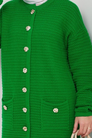 Lezgi Düğmeli Triko Hırka 1599 - Yeşil Yeşil