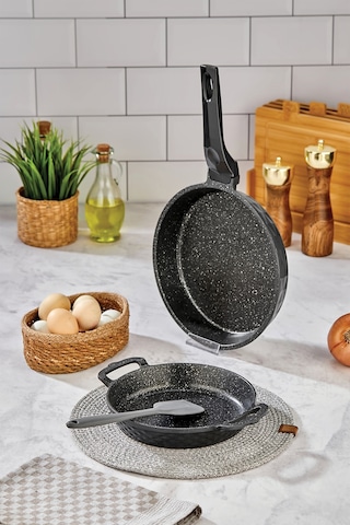 Polochef Kristal Tava Ve Sahan Set Granit Siyah