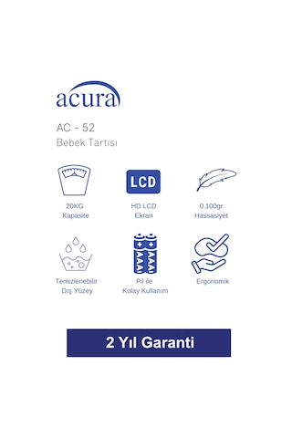 Acura Ac-52 Ce Onaylı 20kg Kapasiteli Dijital Bebek Tartısı