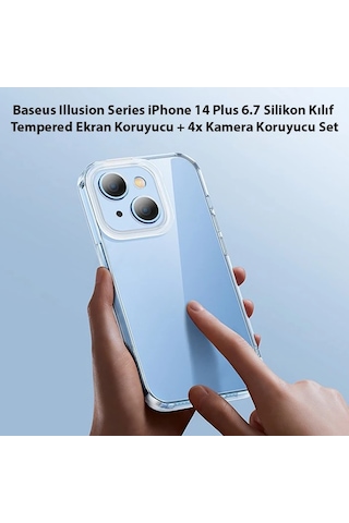 Baseus Illusion Series Apple iPhone Uyumlu 14 Plus 6.7 Silikon Kılıf + Tempered Ekran Koruyucu + 4x Kamera Koruyu- 5775