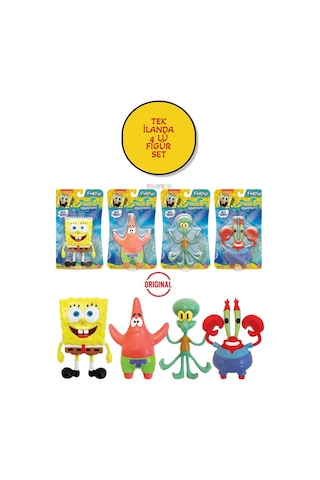 Nickelodeon Spongebob Squarepants Flexfigs Sünger Bob 4 Lü Set Esnek Hareketli Figürler - 10 Cm Sünger Bob