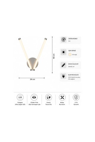 AvizeGO Vasko Modern Led Duvar Apliği Günışığı Gri