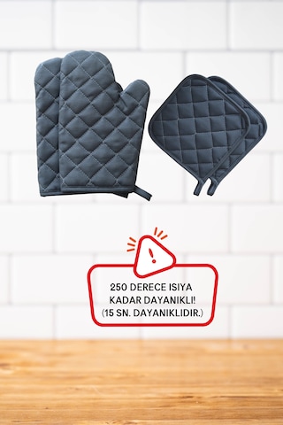 Antrasit Yanmaz Ve Isıya Dayanıklı 2 Fırın Eldiveni Ve 2 Tutacak