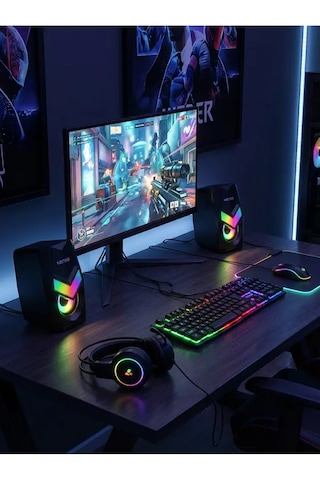 Rgb Işıklı Masaüstü Usb Hoparlör 6w Stereo Ses, 1000 Mah Şarjlı, Bilgisayar & Laptop Uyumlu