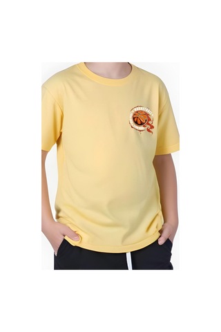 Panios Kids Basketball Baskılı Erkek Çocuk Kısa Kollu Tişört Sarı