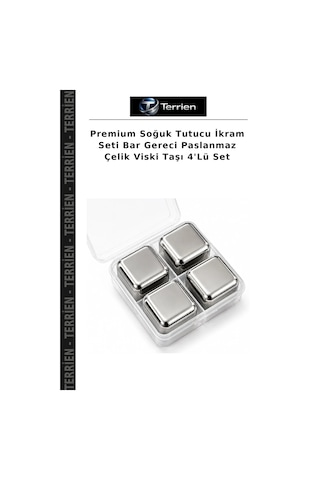 Premium Soğuk Tutucu İkram Seti Bar Gereci Paslanmaz Çelik Viski Taşı 4'lü Set