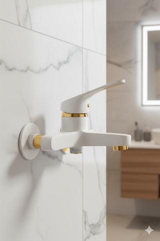 56623 Banyo Bataryası Duş Musluğu Musluk Armatür Siyah Beyaz Krom Gold Beyaz - Gold