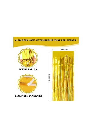 Ekstra Metalize Parlak Saçaklı Arka Fon Perde Gold Diğer