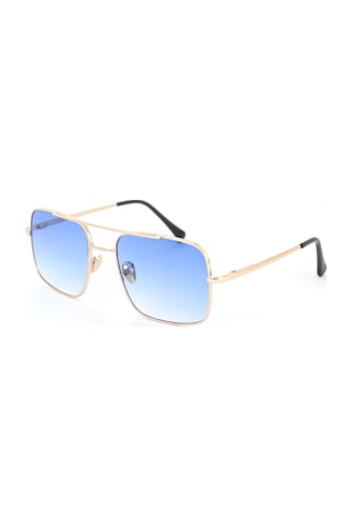 Mobgift Gold Metal Çerçeveli Mavi Degrade Camlı Kare Unisex Güneş