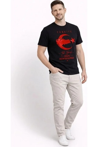 Veraura Lifestyle Erkek Türkiye Ay Yıldız Baskılı Taraftar Forma T-shirt - Siyah