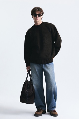 Vamos Oversize Fitilli Triko Kazak Kahve