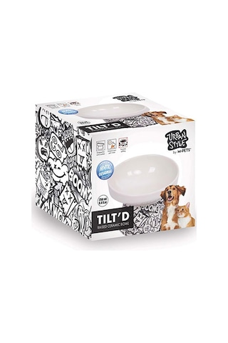 M-pets Urban Style Seramik Kedi Mama Ve Su Kabı Siyah Beyaz 250 Ml 12x12,5x9,5 Cm 244-51021.03
