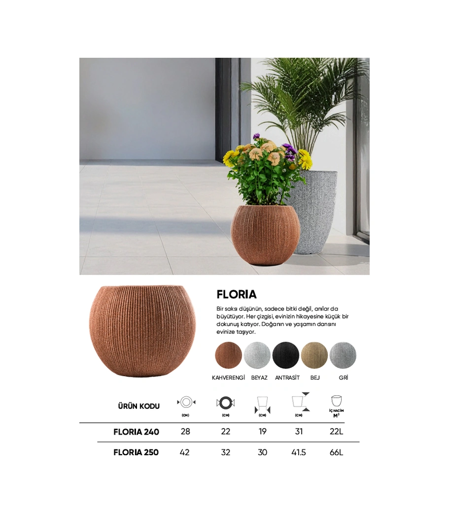 Bostann Dekoratif Saksı - Florıa 250 - 66l - Bej