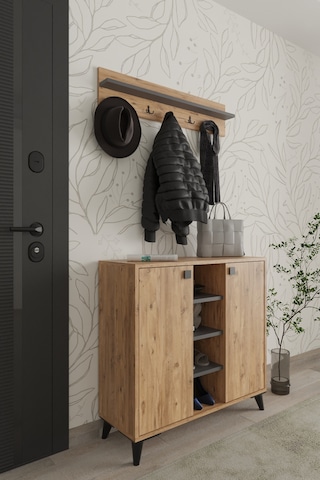 Akasya 2 Kapaklı Ayakkabılık, Vestiyer, Portmanto, Askılık, 90 Cm, Atlantik Çam - Antrasit Atlantik Çam - Antrasit