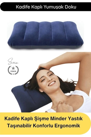 Yastık Kadife Kaplı Şişme Minder Yastık Taşınabilir Konforlu Ergonomik Kamp Seyahat Oturma Destekli Diğer
