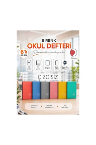 Contra Pp Kapak Spiralli 120 Yaprak A4 Çizgisiz 6 Adet Defter Çok Renkli
