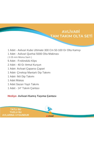 Avlivari Kube Ultimate 300 Cm 50-100 Gr Olta Kamışı - Avlivari Qunhai 5000 Olta Makinası Tam Takım Kıyı Hobi Olta Seti-9835
