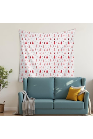 Noel Desenli Kare Duvar Halısı 50x50 İnç, Ev Dekoru İçin Uygun, Oturma Ve Yatak Odası Kullanımı