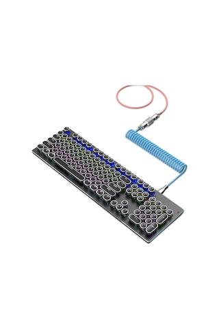 Maiyame Mekanik Klavye İçin Genişletilebilir Usb-type-c Kablosu, Tpe Malzeme, 2.1m Uzunluk, Pembe+mavi