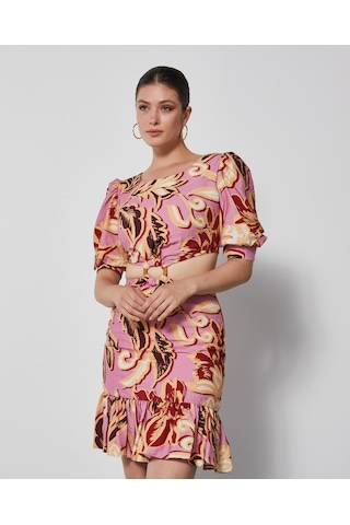 Serpil Exclusive Desenli Kadın Mini Elbise - Pencere Detaylı - Modern Ve Şık - Günlük Ve Özel Günler İçin Elbise Pembe