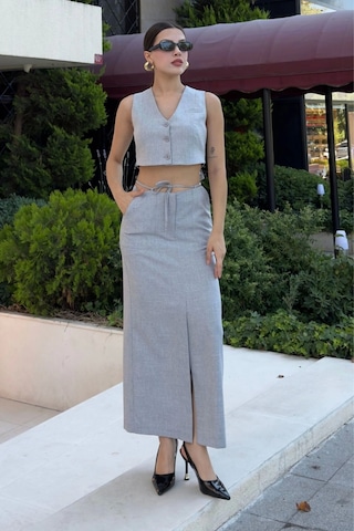 Bağlama Detaylı İkili Takım 46139-gri Gri