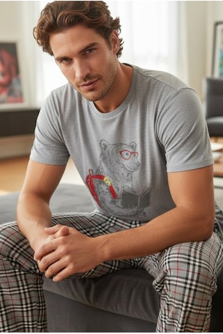 Siyah İnci Bisiklet Yaka Örme Pijama Takım 25109832 Gri