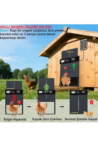 Otomatik Kümes Kapısı Güneş Panelli Şarjlı Programlanabilir Dijital Ekranlı