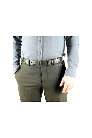 Hakiki Deri Erkek Kemer 3,5cm Dikişli Siyahklasik Kumaş Pantolon Siyah