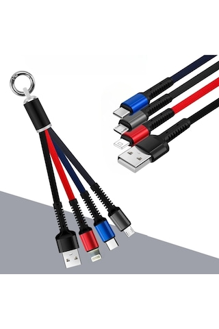 Işıklı Anahtarlık Model 3 İn 1 Usb Çıkışlı Mikro,type-c Ve İphone Uyumlu Şarj Kablosu Diğer
