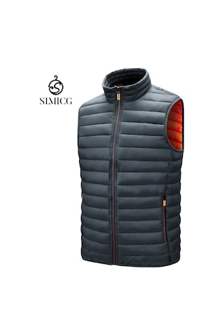 Erkek Sonbahar/kış Günlük Yelek Büyük Beden Dik Yaka Kolsuz Pamuklu Yelek Gri