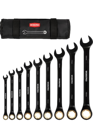 Workpro Wp202602 8-19mm 9 Parça Cr-v Profesyonel Cırcır Kombine Anahtar Takımı + Bez Taşıma Kılıfı Fr Wp202602