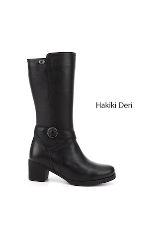 Gönderir Kadın Siyah Floter Fermuarlı Kalın Topuklu Hakiki Deri Çizme Gkzc13446575 Siyah