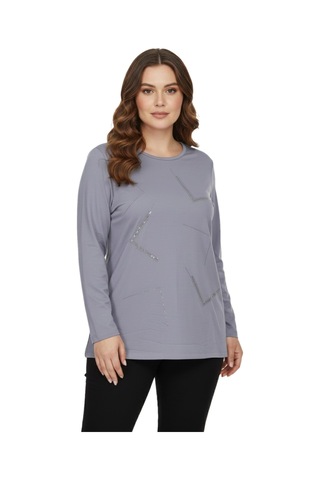 Wearon Kadın Gri Sıfır Yaka Taşlı Bluz Bgl-st05151 Gri