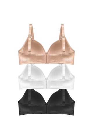 Cottonill Bra - Elvia Büyük Beden Parlak Balensiz Straplez Minimizer Kadın Sütyen 3'lü Paket-2 Çok Renkli